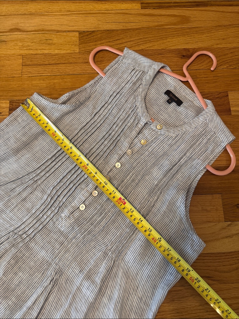 Quince European Linen Sleeveless Swing Dress blue pinstripe medium - Picture 12 of 16